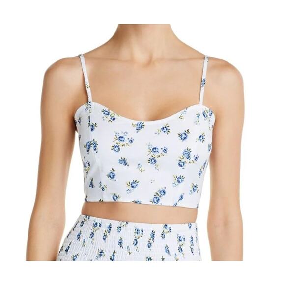 Aqua Other - Aqua Swim Smocked Crop Top Short Sleeveless White Floral Women's Size Large New